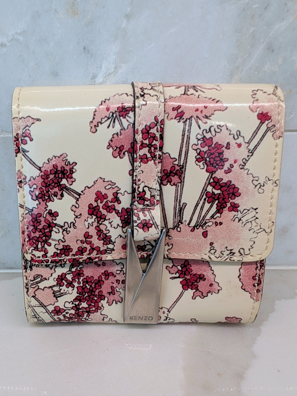 Kenzo Floral Print Cream and Pink Wallet